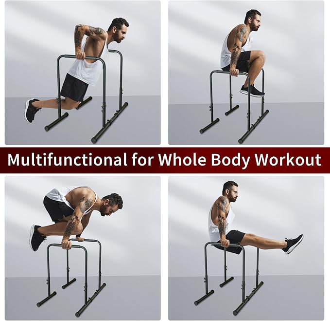 Power Tower Dip Station Pull Up Bar Stand Heavy Duty 550 LBS Capacity, Adjustable Height Multi-Function Home Gym Equipment for Pull Ups Dips Push Ups Strength Training
