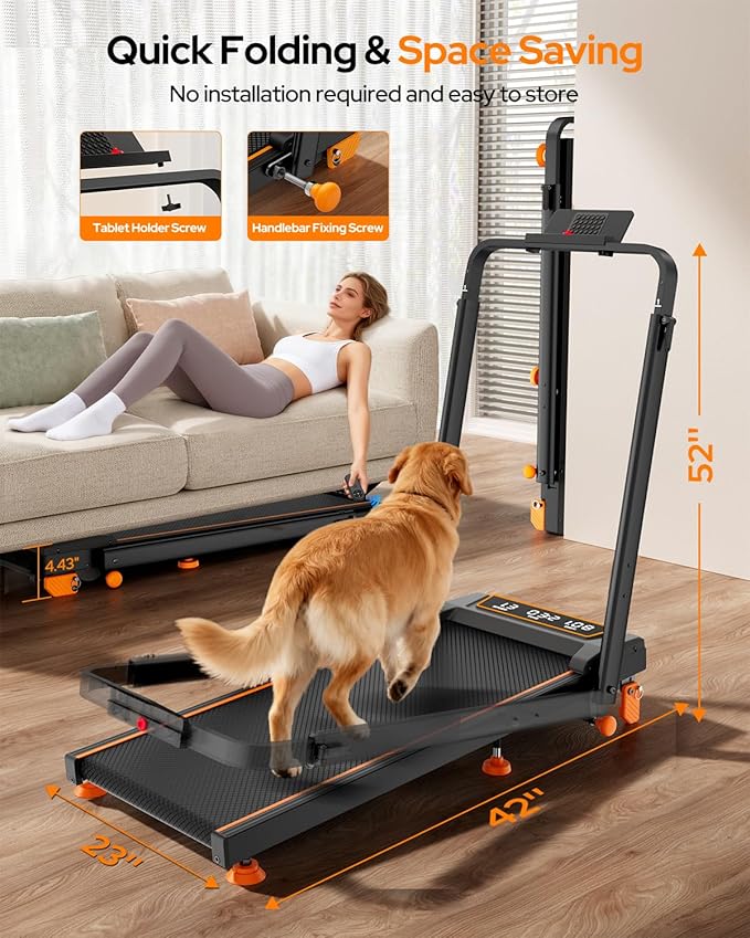 Walking Pad Treadmill with 12% Incline & Dual LED Display, 4 in 1 Walking Pad with Handle Bar, 3.5HP Foldable Under Desk Treadmill, Portable Treadmills for Home 350LBS, 4 Adjustable Incline, RGB Light