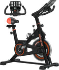 Soozier Exercise Bike, Flywheel Indoor Stationary Bike, Adjustable Height and Resistance, with LCD Monitor, Comfortable Seat Cushion, 264 lbs Capacity, Black and Red