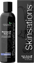 Skinsations – Vanilla Massage Oil for Couples – Relaxing Aromatherapy Body Oil for Massage Therapy – Sweet Almond, Coconut, Jojoba & Grapeseed Blend
