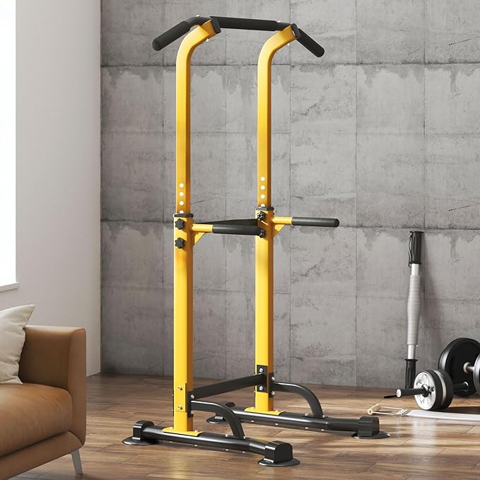 DlandHome Power Tower Pull Up Dip Station Multi-Function Fitness Equipment for Strength Training Adjustable Height Dip Stand for Home Gym