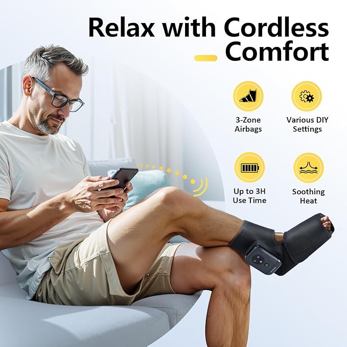 Comfytemp K1007 Air Compression Therapy Device, Portable Foot Massager for Circulation and Pain Relief, K251623 FDA Cleared