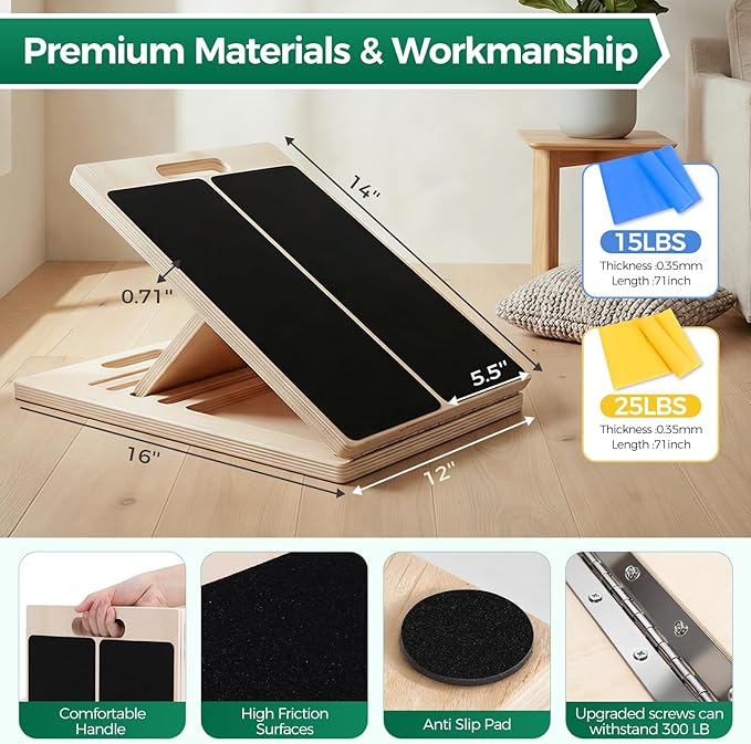 Slant Board for Calf Stretching, Wooden Slant Boards for Exercise, 300 Lbs Weight Capacity Squat Wedge, Premium Calf Stretcher, Physical Therapy Equipment for Rehab & Strength Training