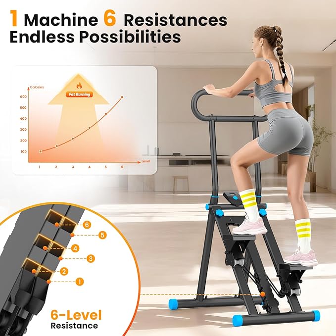 HXD-ERGO Stair Stepper, Upgrade 6-Level Resistance Stair Master with Adjustable Handlebar, Folding Stair Climber Workout Machine