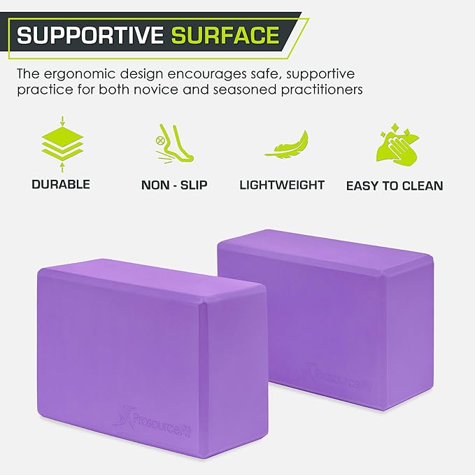 ProsourceFit Foam Yoga Blocks, High Density EVA Yoga Bricks 4”x 6” x 9” (Set of 2)