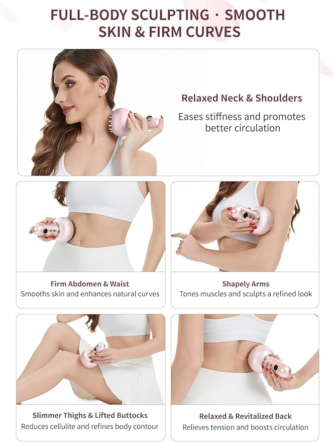 Lymphatic Drainage Massager & Anti Cellulite Massage Tool, Helps Reduce Stretch Marks & Cellulite, for Legs, Arms & Belly, Body Sculpting Machine with Microcurrent, Light, Heat & Vibration (Pink)