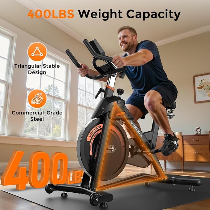 YOSUDA PRO Magnetic Exercise Bike 350 lbs Weight Capacity - Indoor Cycling Bike Stationary with Comfortable Seat Cushion, Silent Belt Drive 010C