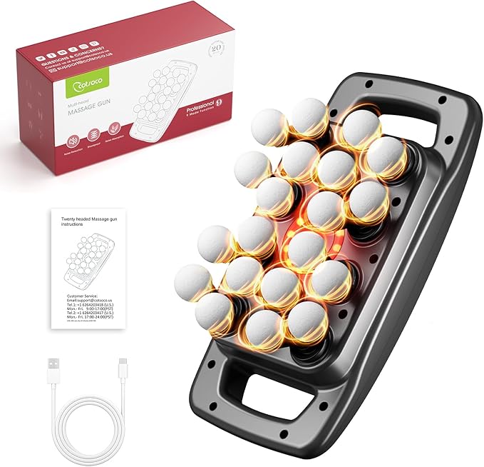 cotsoco 20-Head Massage Gun Set, Deep Tissue Percussion Massager with 9 Modes and 9 Intensities, Quiet Handheld Muscle Massager for Back, Shoulders, Legs, Foot & Body Pain Relief