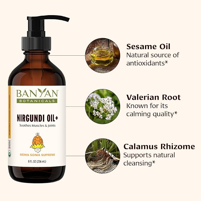 Banyan Botanicals Nirgundi Oil+ – Organic Ayurvedic Herbal Oil – Cleansing and Relaxing – Muscle and Joint Massage Oil – 8 oz – Non-GMO Sustainably Sourced Ayurvedic Physician-Formulated