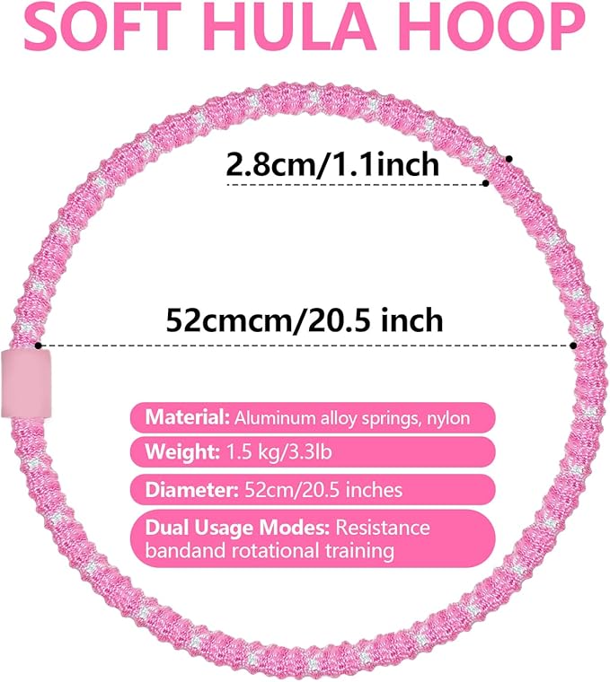 3 lbs Soft Spring Hula Hoop, Weighted Hoops for Adults, Foldable and Portable Hula with Body Tape Measure, Loss Fitness Hoop