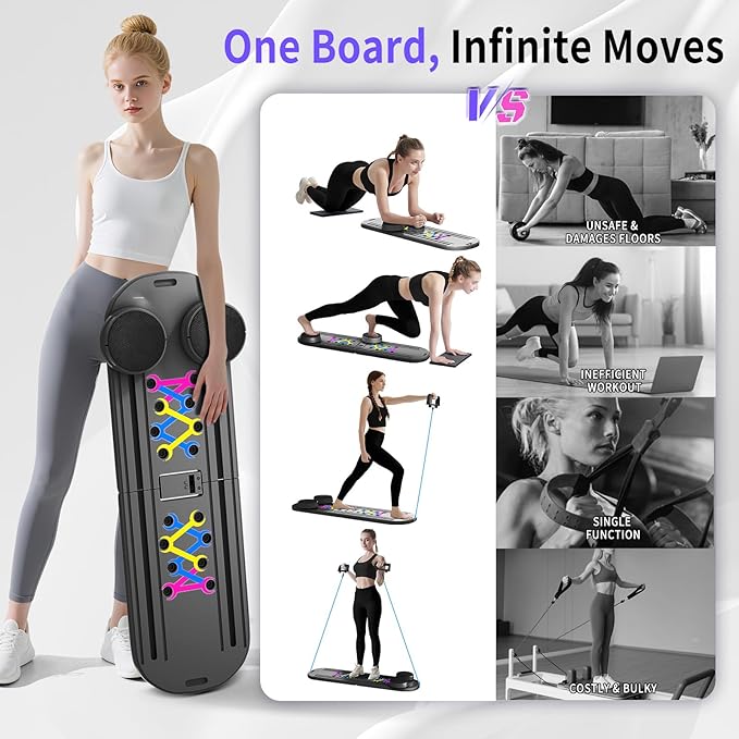 Pilates Board, Foldable Pilates Reformer Set for Home Workout with Timer, 6-in-1 Multifunctional Portable Reformer Pilates Machine at Home Pilates Equipment for Fitness, Exercise, Abs, Core Training