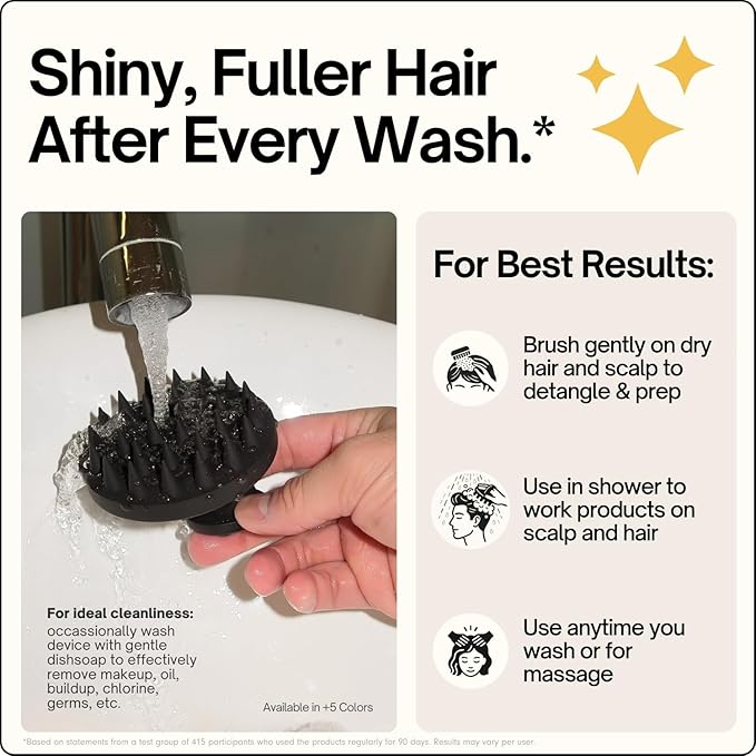 SXNSE - Revive Silicone Scalp Massager, Jet - Manual Hair & Scalp Scrubber for Dandruff, Buildup, Itch, & Hair Growth - Soft Exfoliating Silicone Bristles for Wet & Dry Hair, Flake-Free Finish