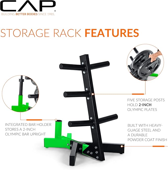 Cap Barbell Olympic Plate Tree Storage Rack, Multiple Colors