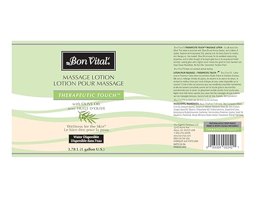 Bon Vital' Therapeutic Touch Massage Lotion, 1-Gallon, Olive Oil-Infused Moisturizing Lotion for Massage Therapy, Non-Greasy Skin Therapy for Clinics & Spas, Professional Grade, Unscented