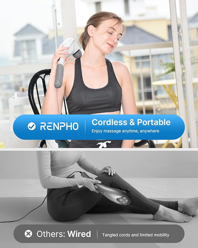 RENPHO Rechargeable Handheld Back Massager, Cordless Electric Neck Massage Tool for Shoulder, Foot, Leg, Calf, Birthday Gifts for Women and Men