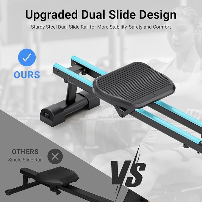 Dripex Rowing Machines for Home, Upgraded Rowing Machine Magnetic Rower, Max 360 LBS, 16 Levels of Workout Resistance, Dual Slide Rail, App Compatible, LCD Monitor, Row Machine for Gym Exercise