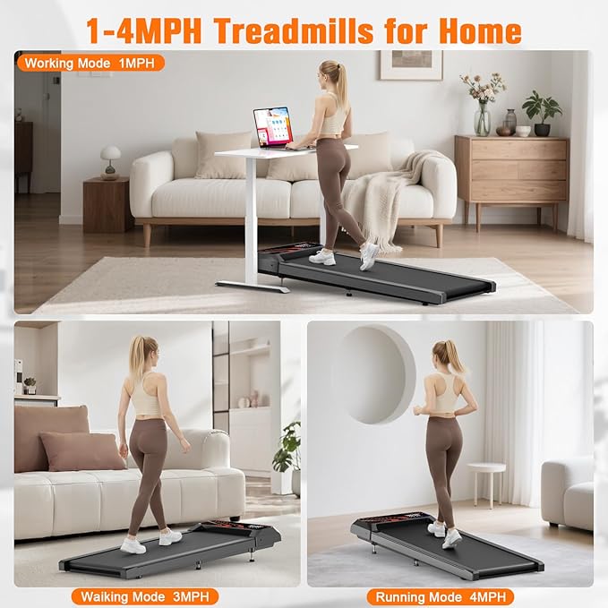 Walking Treadmill Pad with 5% Adjustable Incline and APP Sync, Small Compact Under Desk Treadmills for Home and Office with Remote Control and LED Display, 2.5HP