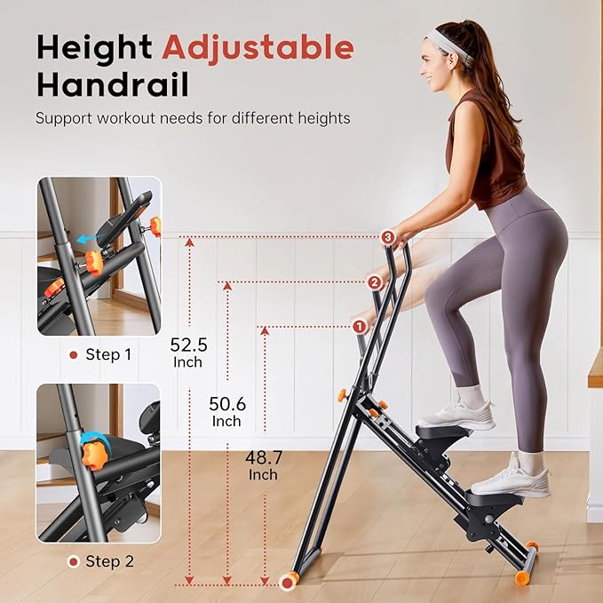 Stair Stepper for Home Gym, Vertical Stair Climber Machine for Full-Body Workout, Compact & Foldable Cardio Stepper with Adjustable Handlebar & Pedals, Extended Step Range