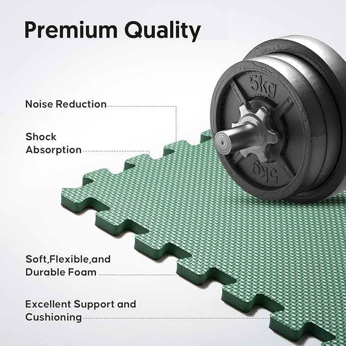 24 Pack Home Gym Mat, Puzzle Exercise Mat, EVA Interlocking Foam Floor Tiles for Home Workout Equipment and Kids' Play Areas - Blue, 24 in x 24 in x ½ in - (Green, 24 Pack(96 SQ FT))
