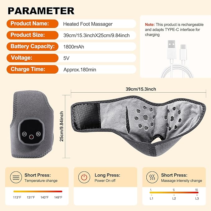 2PCS Foot Renew Triple Method Massager, 2 in 1 Foot Massager for Neuropathy, Feet Massage with 3 Vibration Mode & 4 Heat Levels, Wireless Portable Ankle Massager for Home or Travel Use