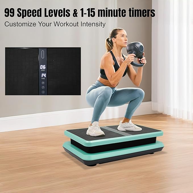 Vibration Plate Exercise Machine with Remote Control, 330 lbs Capacity 99 Speed Levels Vertical Vibration Platform for Full Body Workout, Green & Black