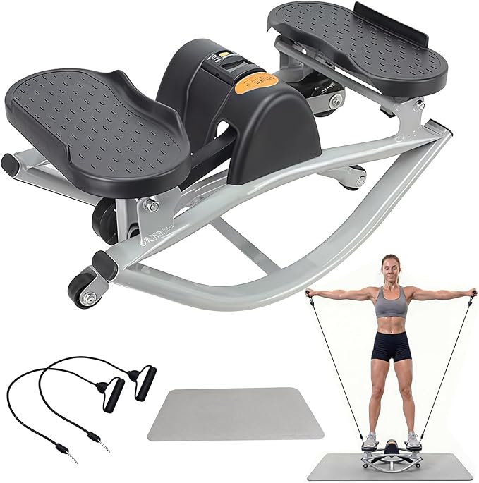Rock Stepper Side-to-Side Lateral Rocking Fitness Stepper for Women, Rock and Roll Stepper Exercise Rocker with Digital Monitor & Resistance Bands,Step Rocker Machine for Home Workout