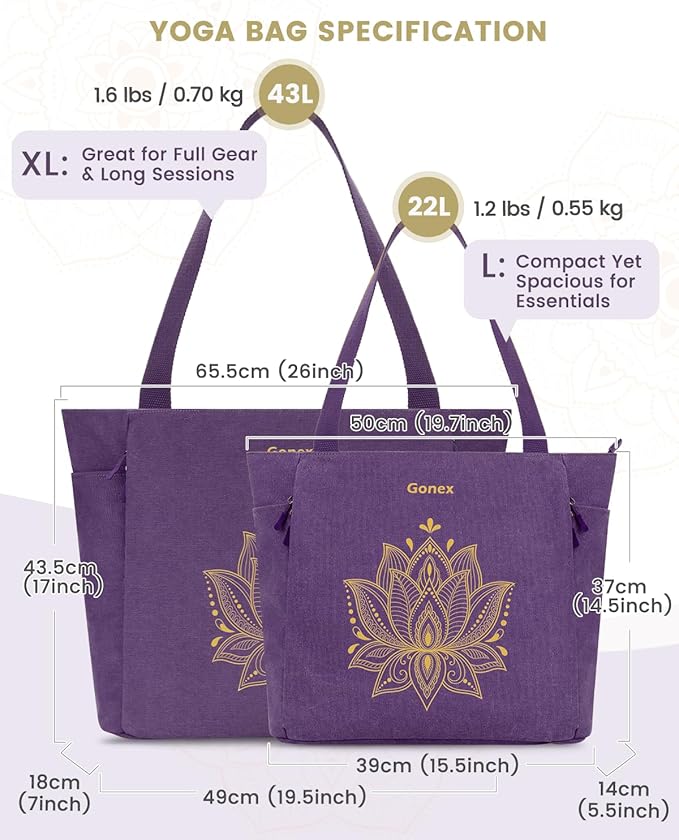 Gonex Yoga Mat Bag, Large Tote Bag with Multi Pockets for Women Men, Canvas Mat Carrier, Full Zipper Easy Access for Pilates Gym Travel