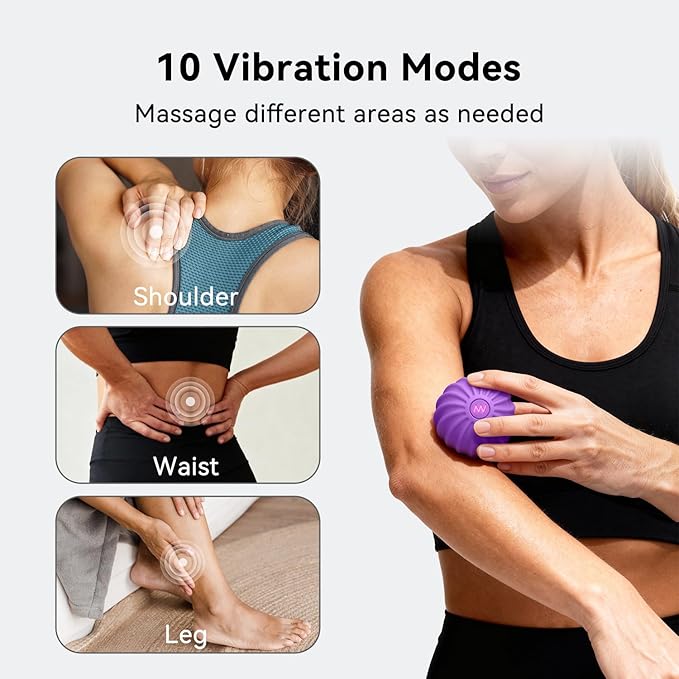 2.4" Mini Electric Vibrating Massage Ball, 10-Speed Fitness Yoga Massage Roller for Palm, Hand, Foot, Leg, Neck, Back, Multi-Directional Massage Ball (Violet)