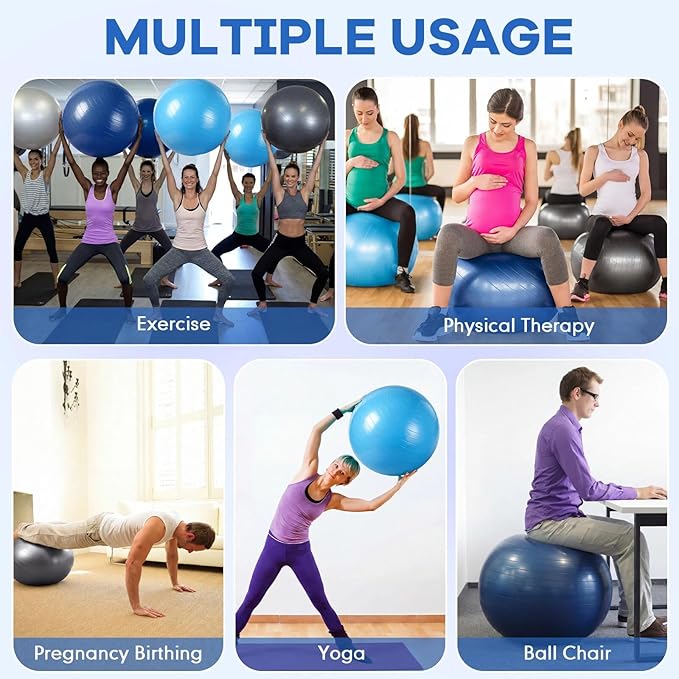 Leyndo 4 Pcs 26 Inch Yoga Exercise Ball Pilates Pregnancy Birthing Fitness Ball with Quick Pump Anti Burst for Improved Posture, Balance, Yoga, Pilates, Training