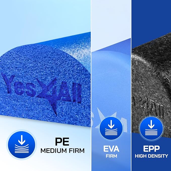 Yes4All Medium Firm Half Foam Rollers for Post-Workout Relaxation, 12/18/24/36 inch PE Foam Roll for Back Massage & Yoga Exercise