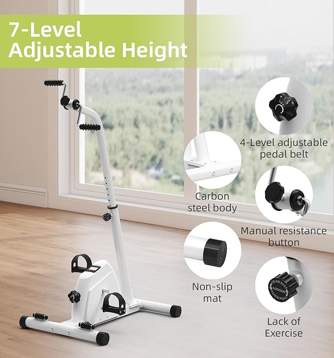 Pedal Exerciser Bike Hand Arm Leg and Knee Peddler, Adjustable Resistance Senior Exercise Equipment for Home, Adjustable Height Knee Exercise Equipment, Stroke Recovery Sit Down Bike