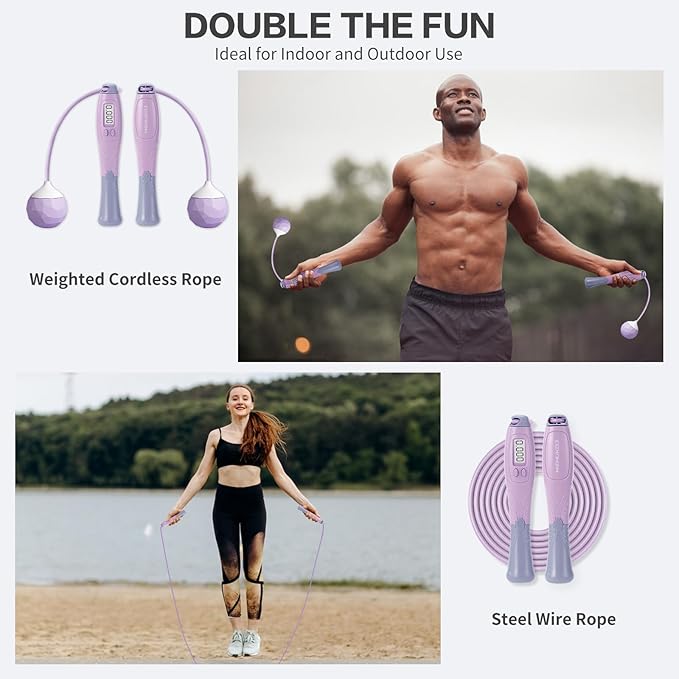 Jump Rope With Counter - Cordless Ropeless Skipping for Fitness Training - Speed Rope With Digital Handle for Exercises - Men, Women and Kids - Wireless Indoor Outdoor