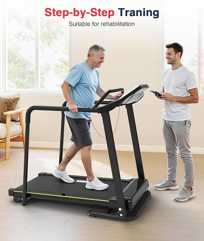 Redliro Walking Treadmill with Long Handrail for Balance, Recovery Fitness Exercise Machine Foldable for Home use with Holder for Phone & Cup,LCD Display, 300 lbs Capacity