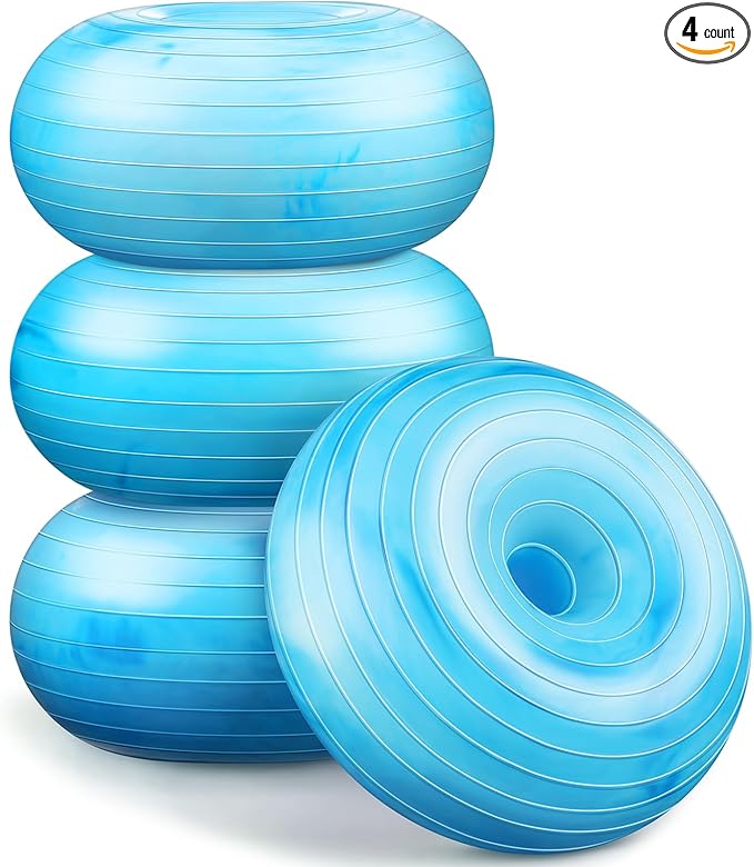 Libima 4 Pcs Flexible Seating for Classroom Inflatable Yoga Ball Chairs with Pump Donut Exercise Ball Chair Cushion Seat for Balance and Stability Training Home Office Gym Workout