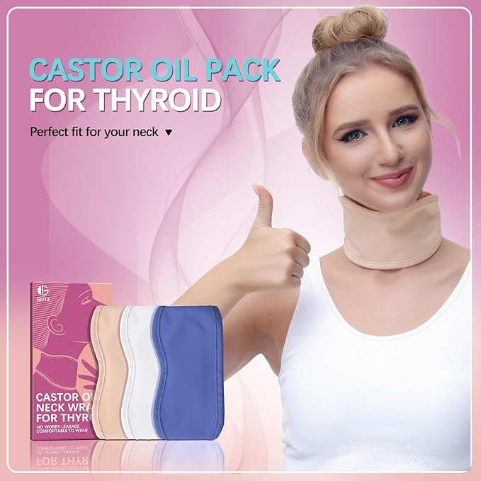 Castor Oil Pack for Thyroid - Organic Castor Oil Neck Wrap, Reusable, Leak-Proof Design, Less Mess, Comfort Fit, Oil Not Included (Apricot)