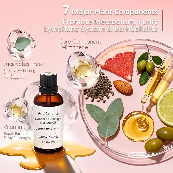 Lymphatic Drainage Massager & Anti Cellulite Massage Tool Helps Reduce Stretch Marks & Cellulite, Body Sculpting Machine For Legs, Arms & Belly with Microcurrent, Light, Heat & Vibration，With Body Oil