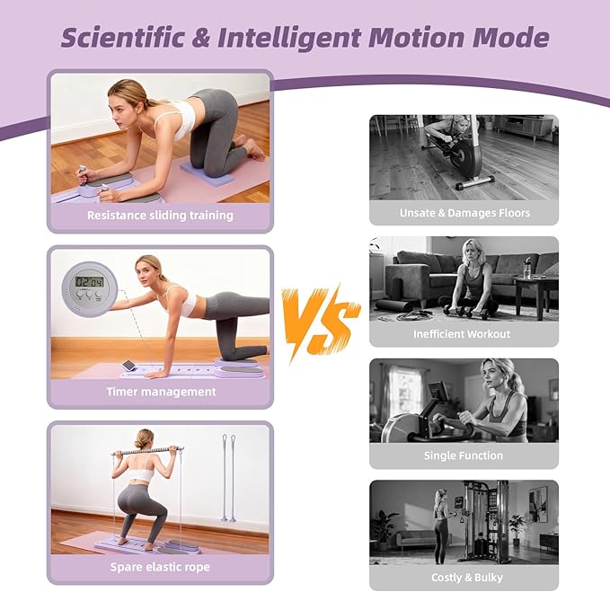Pilates Reformer Board, Foldable Pilates Reformer Kit,Portable Pilates Machine for Women Girls，All-in-1 Multi-Purpose Abs Core Pilates Equipment Workout for Home Office Indoor