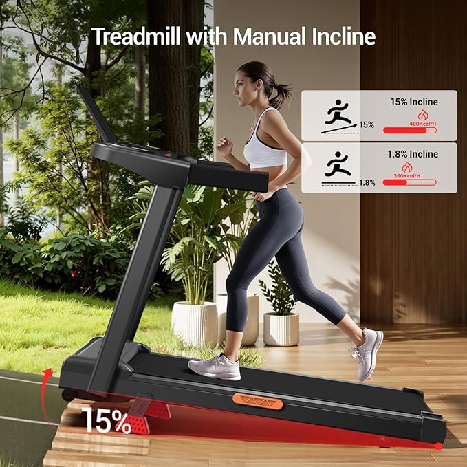 LONTEK 15% Incline Treadmill with Handles, 3-in-1 Portable Treadmills for Home and Office, Foldable Treadmills with 300 Lbs Weight Capacity, 3.0HP Quiet Walking Pad Treadmill, Three Screen