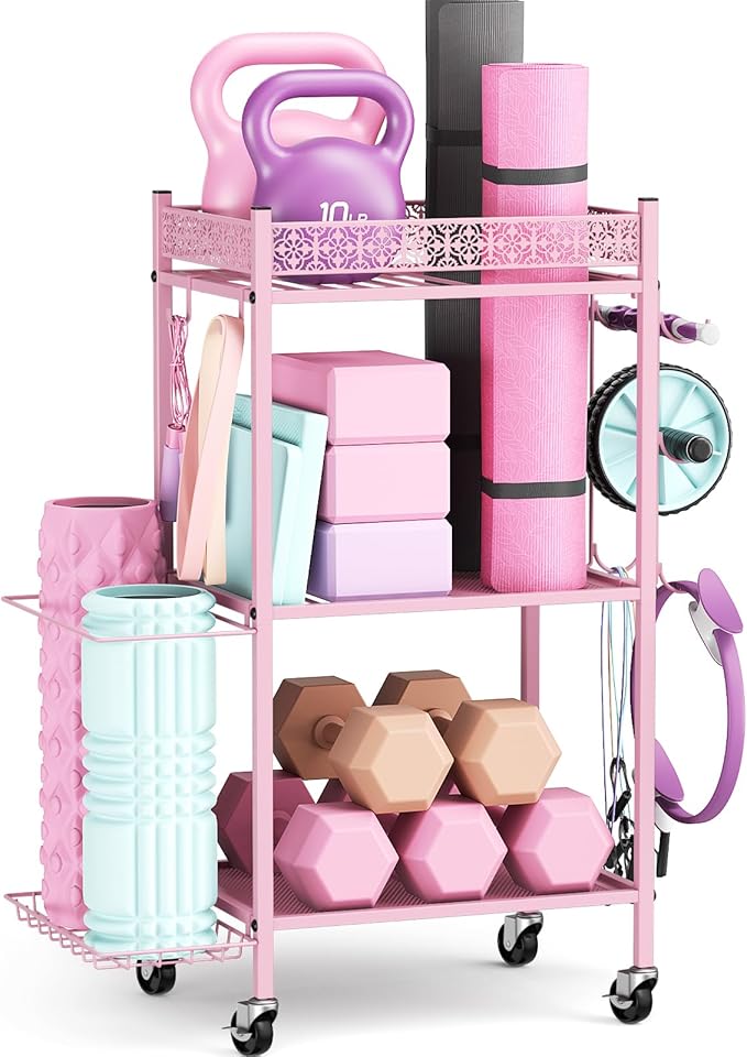 Yoga Mat Storage Rack, Home Gym Storage Rack, VOPEAK Workout Storage for Yoga Mat, Foam Roller, Gym Organizer Gym Equipment Storage for Home Exercise and Fitness Gear