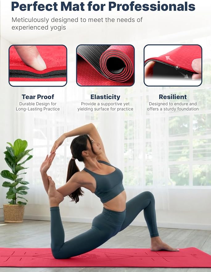 ROMIX Pro Yoga Mat Thick 6mm (1/4 inch), 72"L x 24"W Non-Slip Workout Mat with Alignment Lines, Large Yoga Mats for Women Men With Carry Bag, Exercise Mats for Home Workout Training Equipment