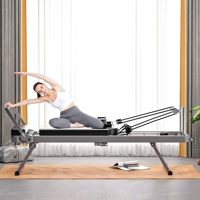 Foldable Pilates Reformer Machine for Home, 330 lb Capacity, Double Resistance, High-Density Cushion, Easy Assembly, Ideal for Home & Studio Workouts