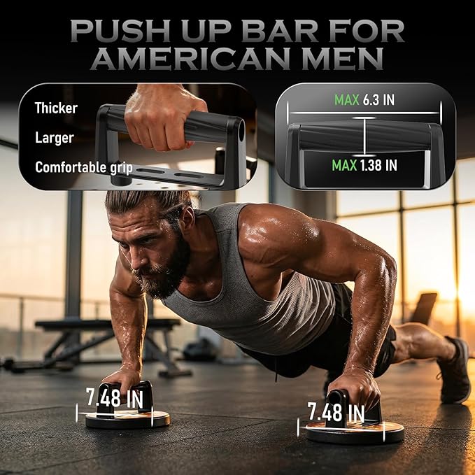 Push Up Bars Strength Training Equipment, Ergonomic Grips, 7.48" Base for Increased Stability, Home Gym Equipment, Push Up Stands Handle for Floor Workouts ﻿