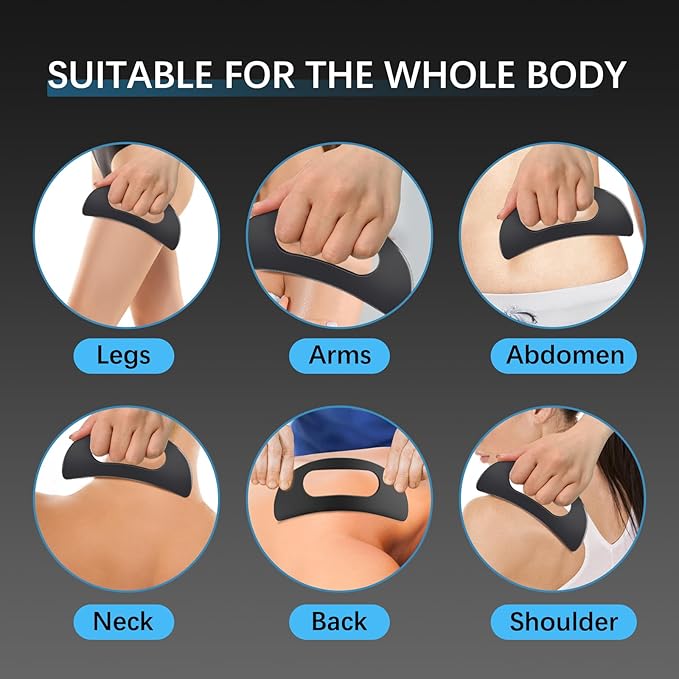 Body Gua Sha Tool with Handle (Stainless Steel),Muscle Massage Scraper Tools,Large Guasha Body Lymphatic Drainage Tool for Back Neck Face Leg Massage（Black