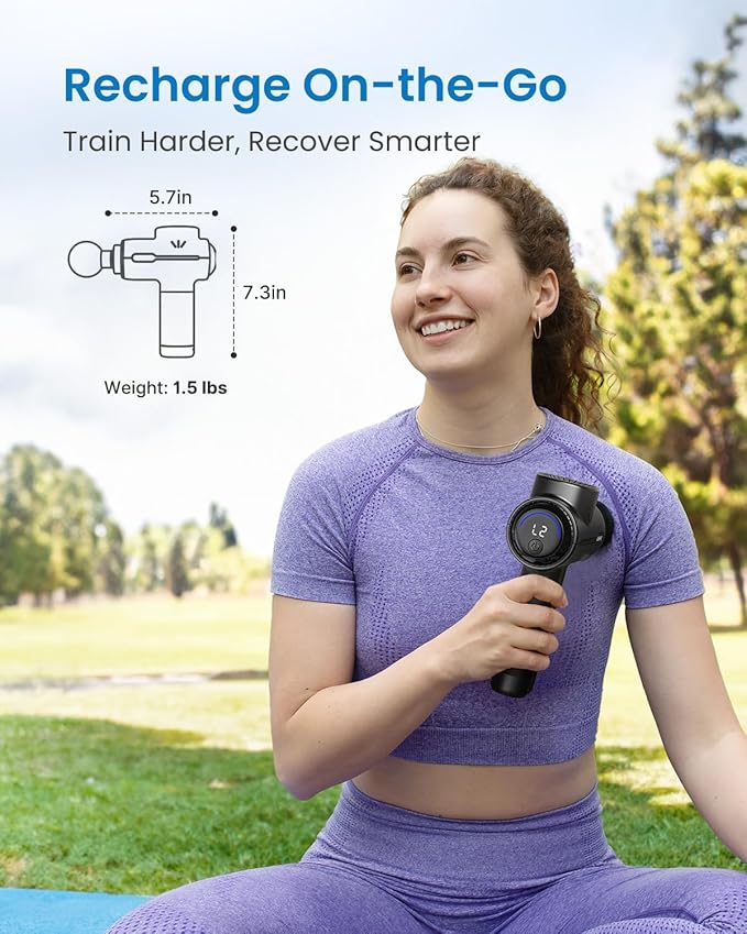 RENPHO Active+ Percussion Massage Gun - 5 Adjustable Speeds for Back, Neck, Muscle Recovery - App Controlled Guided Courses, with Carry Case for Professional Athlete, Gym and Travel,Black