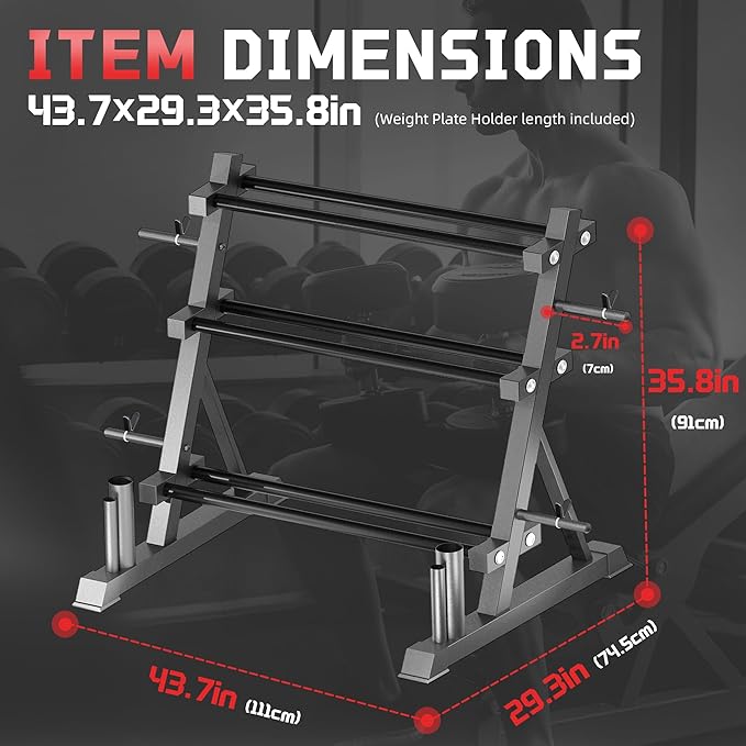 FONBEAR 3-Tier Dumbbell Rack, 1200LB Capacity Weight Rack Stand for Home Gym, Heavy-Duty Storage Rack for Dumbbells Kettlebells & Weight Plates
