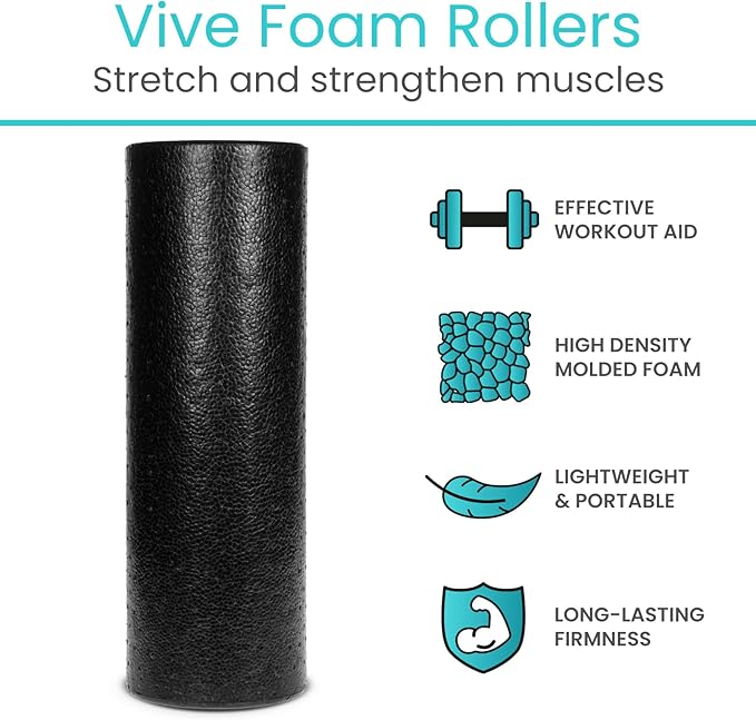 Vive High Density Foam Roller (18 inch) - Large Foam Roller for Exercise, Physical Therapy, Yoga, Pilates, Stretching - Pain Relief Massager for Trigger Point, Deep Muscle Massage, Myofascial Release