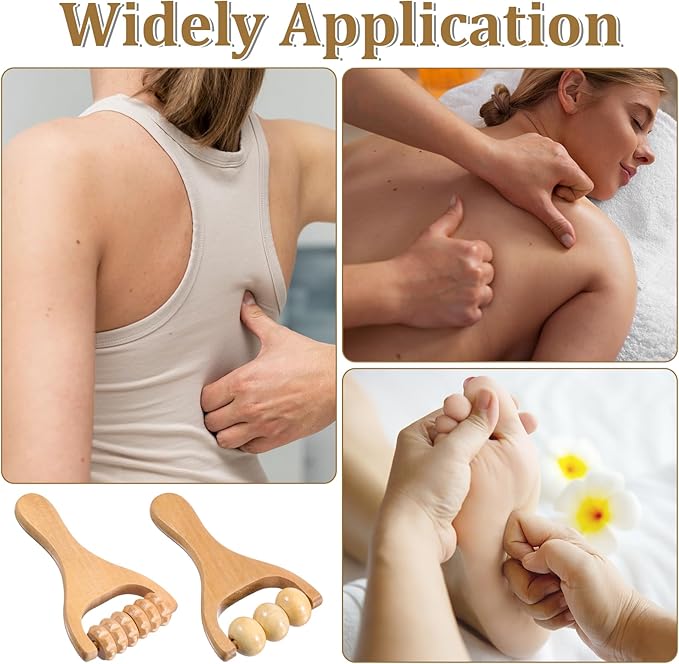 2 PCS Wooden Massage Roller, Wood Bead Massage Tools, Manual Wooden Muscle Foot Roller Massage for Leg Thigh Arm Body Muscle Tissue Pain Relief
