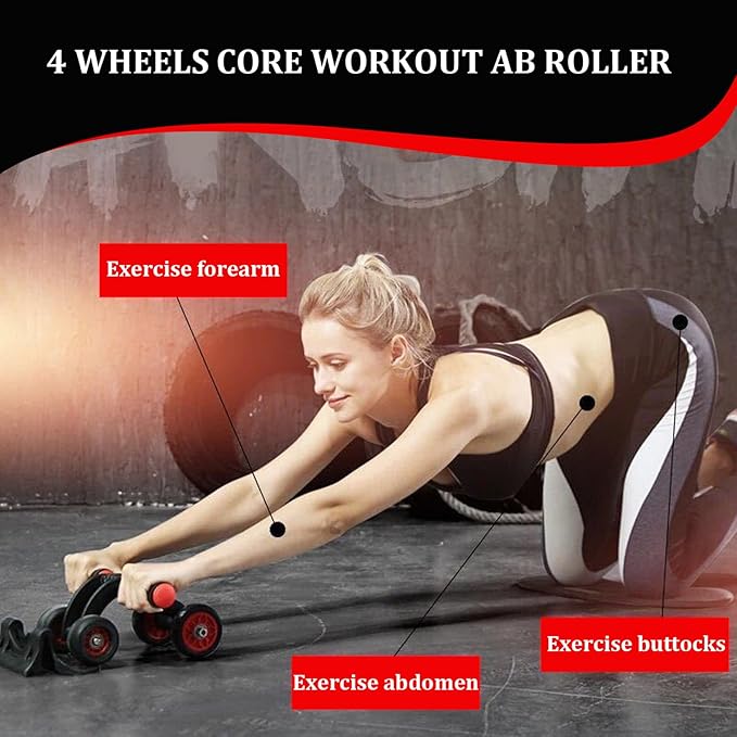 Ab Roller Exercise Wheel, Ab Roller Automatic Rebound Abs Trainer 4 Wheels Heavy Duty Abdominal Wheel with Kneeling Mat Non-slip Low Noise Core Workout