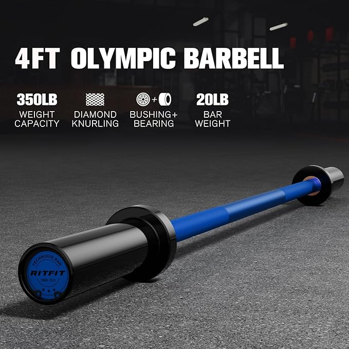 RITFIT Olympic Barbell 4ft/6ft - 2 Inch Weight Bar for Strength Training, Weightlifting, Squat, Deadlift, Bench Press, Curl, Overhead Press - 350lbs/500lbs Capacity