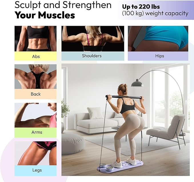 Pilates Reformer Equipment Board - 6 in 1 Portable Foldable Reformers Machine Kit for Home Workouts Pilates Flow & Ab Exercise - Multifunctional Folding Fitness Workout Set with Slider for Women